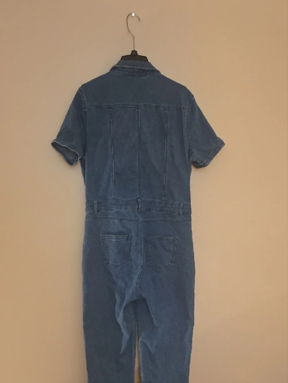 Fashion Nova Short-Sleeve Denim Jumpsuit - Medium Blue
